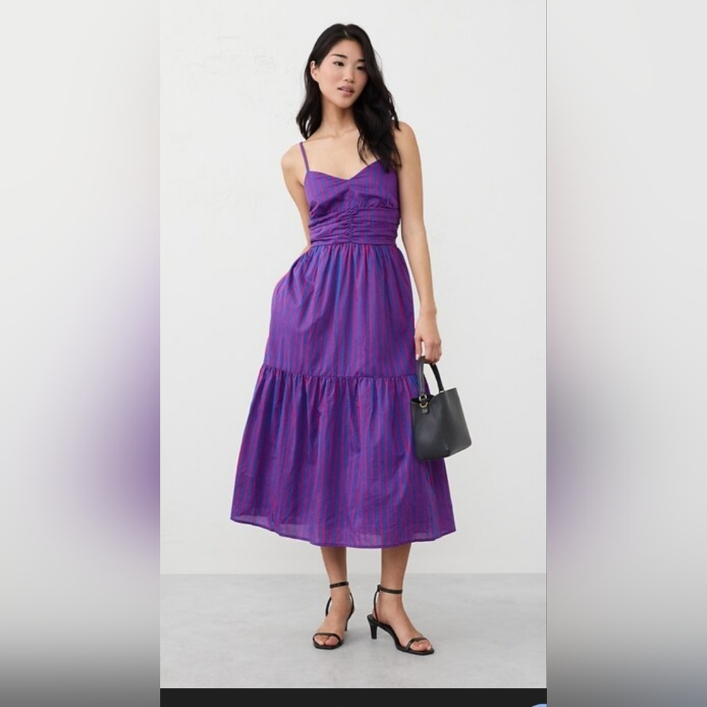 Banana Republic Cobalt Purple Striped Midi summer shirted beach party Dress